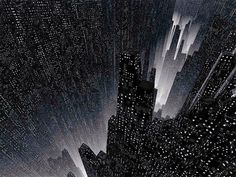 an abstract black and white image of cityscapes with skyscrapers in the background