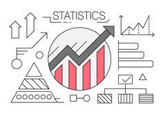 an arrow pointing up to the top of a bar chart with statistics and arrows around it