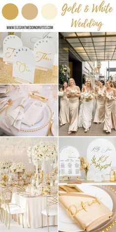 gold and white wedding theme with bridesmaids