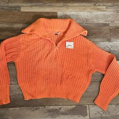 Brand New With Tags Is This Orange Sweater By American Eagle Cable Knit Sweater Is Long Sleeve. V- Neck Has Half Zipper. It Is Also A Turtle Neck With The Zipper 60% Cotton/ 40% Acrylic Size Ae Small. Machine Washable Orange Sweater, Neck Women, Orange Sweaters, A Turtle, Cable Knit Sweater, Cable Knit, Knit Sweater, American Eagle Outfitters, American Eagle