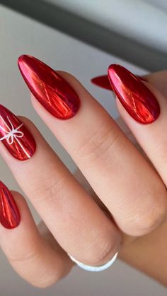 Red Chrome Nails, Candy Cane Nails, Red Christmas Nails, Chrome Nails Designs, Christmas Nails Acrylic, Red Nail