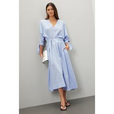 Multicolored cotton (100% Cotton). Casual dress. Sleeveless. V-neck. Tie closure. 34.5" from shoulder to hemline. Imported. Cotton Casual Dress, Dress Display, Striped Midi Dress, Tall Girl, Office Casual, 3.1 Phillip Lim, Phillip Lim, Dress Sleeveless, Blue Cream