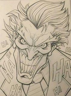 a drawing of a joker with his mouth open and fangs out, in the style of batman