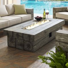 Manteo 70 Rectangular Outdoor Patio Fire Pit Table - East Shore Modern Home Furnishings Propane Fire Table, Fire Pit Coffee Table, Barnwood Table, Outdoor Fire Table, Modern Fire Pit, Outdoor Fire Pit Table, Rectangular Fire Pit, Garden Patio Decor, Propane Fire Pit Table