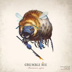 a drawing of a grumple bee with an arrow in it's mouth