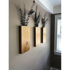 Large Wood Wall Pocket in Stained Finish Wood Hanging Vase for Greenery Eucalyptus or Dried Flowers Wood Wall Pocket, Gray Stain, Preserved Eucalyptus, Interior Design Per La Casa, Hanging Vases, Faux Greenery, 아파트 인테리어, Walnut Stain, Decor Minimalist