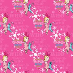 pink background with snowflakes and cartoon characters