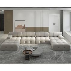 a modern living room with large sectional sofa