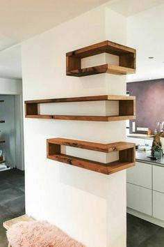 the shelves are made out of wood and have different heights to fit into each other