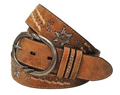 Cowgirls Rock 38MM Ladies Leather Belt, 38 in. L x 1-1/2 in. W, 6552300-210 Turquoise Embroidery, Cowgirl Look, Leather Lacing, Tan Belt, Womens Leather Belt, Embroidered Belt, Western Accessories, Branded Belts, Tractor Supply