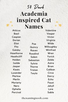 an image of a list of names for the cats in front of a white background