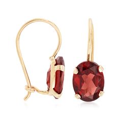 Ross-Simons - 3.00 ct. t. w. Garnet Drop Earrings in 14kt Yellow Gold. Proclaim your appreciation for luxurious style and dramatic color with these 3.00 ct. t. w. garnet drop earrings. The oval garnets really gleam with lush burgundy tones, swaying with your every move. Hanging length is 5/8". Locking earwire, garnet drop earrings. Garnet birthstones are the perfect gift for January birthdays. Classic 14k Gold Gemstone Earrings, Garnet Drop Earrings, Garnet Birthstone, January Birthday, Garnet Jewelry, Garnet Earrings, Garnet, Lush, Fine Jewelry