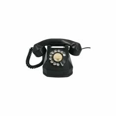 an old - fashioned black telephone is shown against a white background