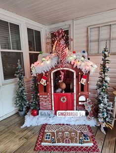 the gingerbread house is decorated for christmas