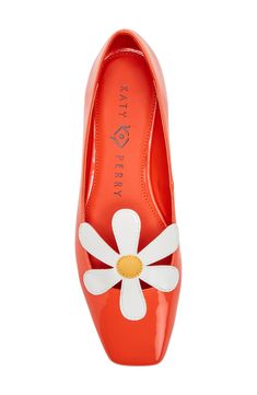 A whimsical daisy appliqué enriches the instep of a glossy flat fashioned with a square toe for contemporary appeal. Synthetic upper/synthetic and textile lining/synthetic sole Imported Daisy Fashion, Fun Boots, Pretty Flats, Bold Shoes, Evening Flats, Funky Shoes, Fancy Shoes, Colorful Shoes, Setting Sun