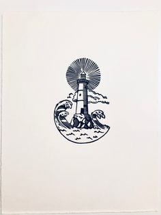 a black and white drawing of a lighthouse