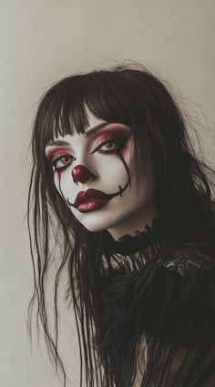 34 Clown Hairstyles: Fun and Frightening Ideas for Your Halloween Costume | LooksNiceOnMe Creepy Clown Halloween Costumes, Clown Hair And Makeup, Clown Woman Makeup, Fun Halloween Makeup Ideas, Easy Clown Makeup Ideas, Cute Black And White Clown Makeup, Circus Of Horrors, Scary Female Clown Makeup, Halloween Costumes Women Scary Makeup Ideas