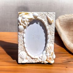 Genuine White Seashell Picture Frame -  For 4x6 Photo - Mellow Monkey Sea Shells Frame, Seashell Display Ideas, Shell Photo Frame, Homemade Picture Frames, Seashell Picture Frame, Seashell Picture Frames, Seashell Display, Seashell Frame, Shell Frame