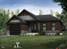 this is an artist's rendering of a house in the country style with two car garages