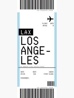 a ticket with the words lax los angeles and an airplane in the sky on it