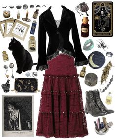 Boho Vampire Aesthetic, Red Witchy Outfit, Cosy Goth Outfits, Witch Style Outfits Modern, Dark 70s Outfits, Whimsy Goth Clothes, Witchy Style Outfits, Witch Goth Outfits, Witch Dress Aesthetic