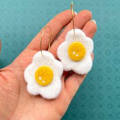 pair of earrings with two fried eggs on them