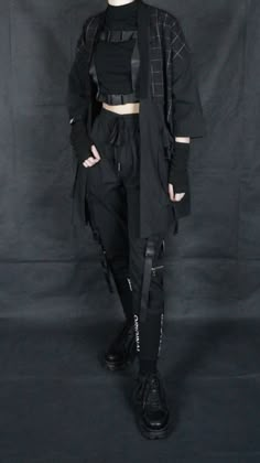 Cool Buissnes Outfit, Warcore Aesthetic Outfit, Black Kimono Outfit Japanese, Tech Wear Aesthetic Outfits, Edgy Dark Outfits, Form Fitting Mens Fashion, Emo Techwear Outfits, Tech Fashion Aesthetic, Techwear Tank Top