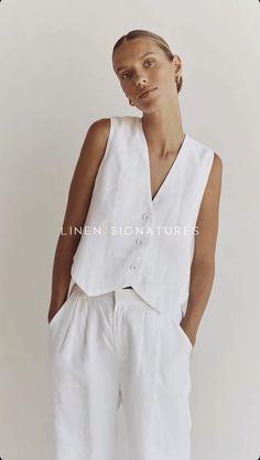 Black Linen Pants, Linen Vest, Comfy Jumpsuits, Summer Vest, Sleeveless Suit, Rib Knit Cardigan, Vest White, Sleeveless Vest, V Neckline