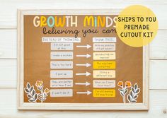 a bulletin board with the words growth minds on it and arrows pointing to each other