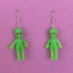 Can Be Made Into Clip-Ons (+1$) Same Day Shipping If Ordered By 4pm - #Lesbianearrings #Funkyearrings #Earrings #Aliens #Alien - Aliens / Cute / Ufo / 90s / Indie / Retro / Adorable / Lesbian Earrings / Cheap / Alien / Homemade / Hippie / Dangle Earrings / Trendy / Tumblr / Fun / Funny / Aesthetic / Tiktok / Depop / Weird / Alt / The X-Files / Scully / Unique / Supernatural / Dangly / Kitsch / Kitschy / Spooky / Halloween / Supernatural / Toy / Toys / Area 51 / Odd / Art / Handmade Earrings Green Novelty Earrings For Party, Novelty Green Earrings For Party, Green Novelty Party Earrings, Strange Earrings, Unique Earrings Weird, Weird Earrings Aesthetic, Wacky Earrings, Odd Earrings, Earrings Cheap