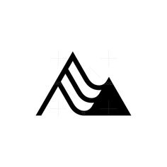 a black and white logo with mountains in the background