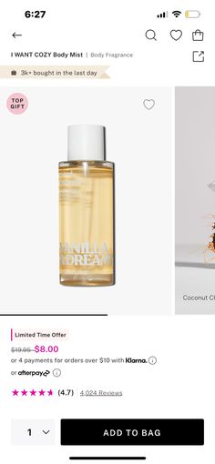 an image of a bottle of perfume on the web page with other items in the background