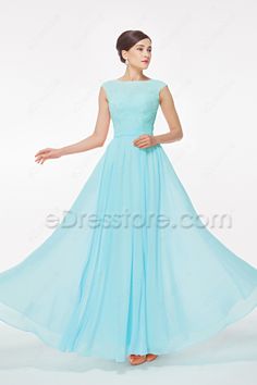 Composite Silky Chiffon fabric | 129 colour choices | Custom made | Individualization service Light Blue Maxi Dress For Wedding And Prom Season, Light Blue Floor-length Maxi Dress For Prom, Light Blue A-line Evening Dress For Prom, Aqua Prom Dress, Cap Sleeve Prom Dress, Light Blue Prom Dress, Bridesmaid Dresses With Sleeves, Modest Prom, Banquet Dresses