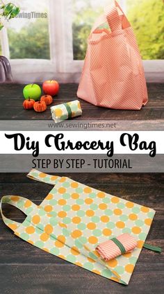 the diy grocery bag is made with fabric and paper