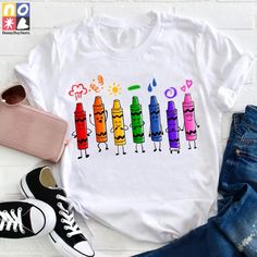 Product details: ✔️✔️✔️ TITLE NAME: Mood Color Crayons Teacher Vintage T-Shirt, Teacherlife Shirt, Teacher Shirt, Crayon  Shirt, Color Crayons Shirt, Mood Shirt, Emotion Shirt ✔️✔️✔️ IMPORTANT NOTE: Both Men and Women can we our shirts because this is unisex style t-shirts;  Wash item inside out in cold water, do not bleach, do not dry clean, do not iron directly on the design. ✔️✔️✔️ MATERIAL: 5.3-ounce, 100% cotton (99/1 cotton/poly (Ash) & 90/10 cotton/poly (Sport Grey); Heavyweight classic u Teacher Shirts Vinyl, Crayon Tshirt, Crayon Shirt, Kindergarten Teacher Shirts, Mood Colors, Color Crayons, Style T Shirts, Teacher Outfit, Kindergarten Teacher