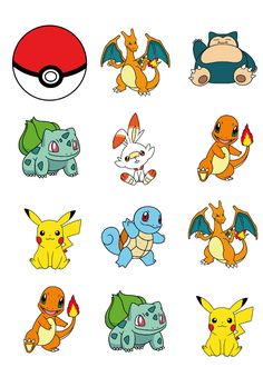 the pokemon characters are all different colors and sizes