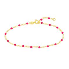 Bring attention to your style with this dainty beaded chain bracelet. 14K gold Small neon pink enamel beads are stationed at regular intervals along the link chain 2.0mm width 6.5- to 7.5-inch adjustable chain; spring-ring clasp Beaded Chain Bracelet, Enamel Beads, 5 To 7, Pink Enamel, Beaded Chain, Spring Rings, Link Chain, Neon Pink, Chain Bracelet