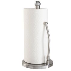 a toilet paper holder with a chrome finish