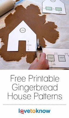 a person cutting out gingerbread house patterns on a sheet of paper with the words, free printable gingerbread house patterns