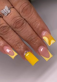 Summer Yellow Nails, White Acrylic Nails, French Tip Acrylic Nails