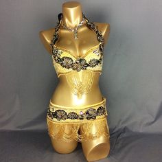 FREE SHIPPING Hand Beaded Belly Dance Samba Costume Gold bra belt neck 3pcs Kostüm Gold, Gold Bra, Samba Costume, Silver Skirt, Blue Bra, Belly Dance Costume, Belly Dance Costumes, Skirt Belt, Women's Costumes