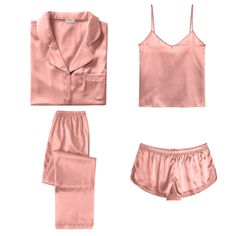 PRICES MAY VARY. Premium Material: This 4 piece pajama set is made of high-quality satin(95% Polyester, 5% Spandex), which is very soft, lightweight, and comfortable. The sleepwear sets make you comfortable in the lounge and sleeping time. 4Pcs Pajama Set: Women 4 pcs pjs sets include spaghetti strap cami top, a button-down short sleeve sleepshirt, a pair of shorts, a pair of long pants. This 4 piece pj sets for multiple wearing styles, you can match these sleepwear in different way to meet your Maternity Pajama Set, Nursing Pajama Set, Satin Pjs, Maternity Pajamas, Satin Sleepwear, Comfortable Pajamas, Silk Sleepwear, Pajamas Sets, Silk Pajama Set