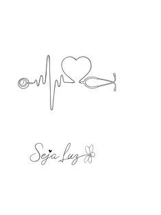 a stethoscope with a heart on it and the word seja luga written in cursive writing