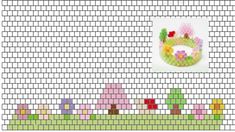 a cross stitch pattern with the letter o on it and an image of a wreath