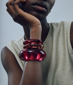 Our signature domed cuff bracelet in hot pink-hued resin looks stellar stacked or solo. Objkts Jewelry, Jewelry Shots, Lip Cuffs, Chic Holiday, Resin Bracelet, Wide Cuff Bracelets, Beaded Cuff Bracelet, Chunky Bracelets, Chunky Jewelry