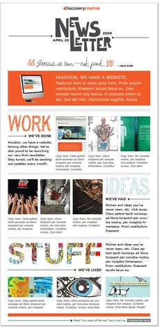 the news letter website is displayed in orange and white, with images of people on it