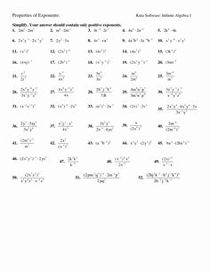 the properties of exponents worksheet is shown in black and white, which includes