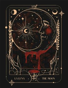 the moon tarot card in gold and black