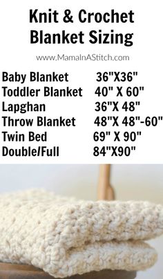 two crocheted blankets are stacked on top of each other with the measurements for them