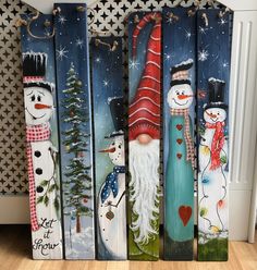 Hand Painted Christmas Decorations on Pallet Wood, Snowman, Tree, Gnome, Gift - Etsy Driftwood Painting Ideas, Pallet Christmas Ideas, Wood Plank Painting, Christmas Painting On Wood, Cute Snowman Painting, Snowman Painting On Wood, Wood Plank Christmas, Christmas Wood Decor, Painted Christmas Decorations